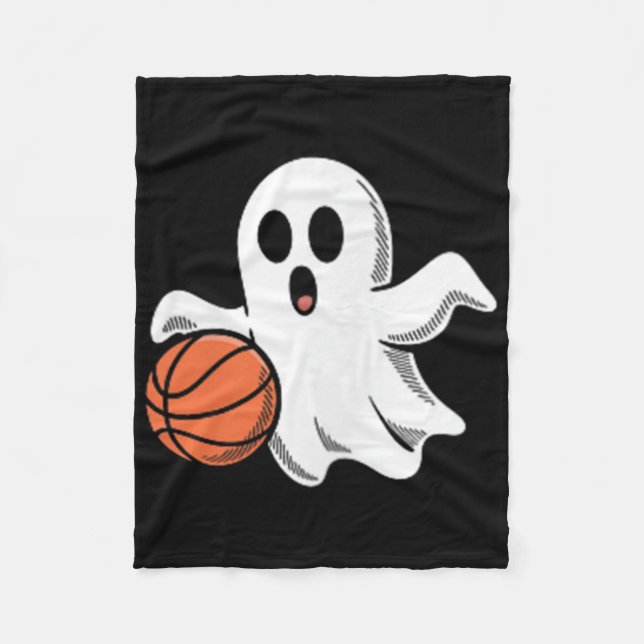 Spooky Ghost Playing Basketball Retro Halloween Co Fleecedecke (Vorderseite)