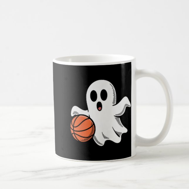 Spooky Ghost Playing Basketball Retro Halloween Co Kaffeetasse (Rechts)