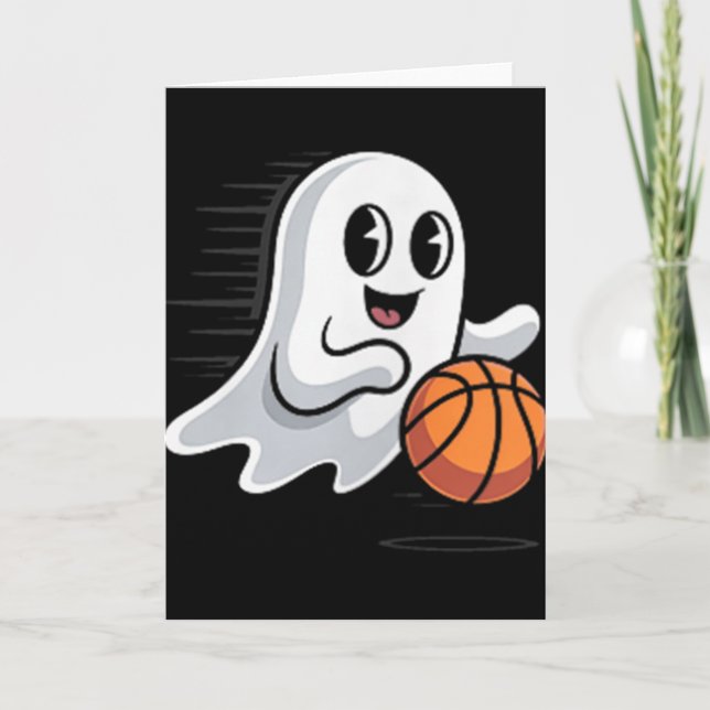 Spooky Ghost Playing Basketball Retro Halloween Co Karte (Vorderseite)