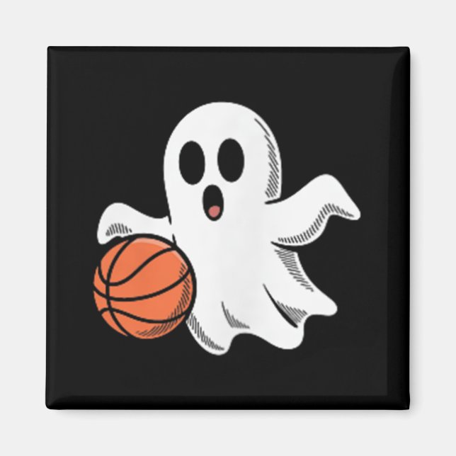 Spooky Ghost Playing Basketball Retro Halloween Co Magnet (Vorne)