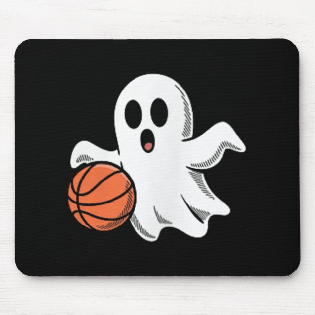 Spooky Ghost Playing Basketball Retro Halloween Co Mousepad (Vorne)