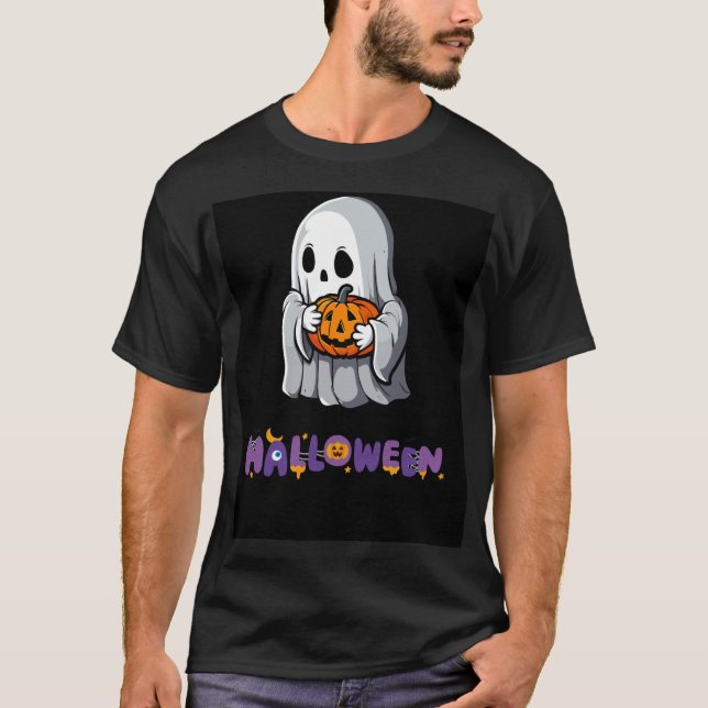 Spooky Ghost & Pumpkin Halloween Delight T-Shirt (Vorderseite)