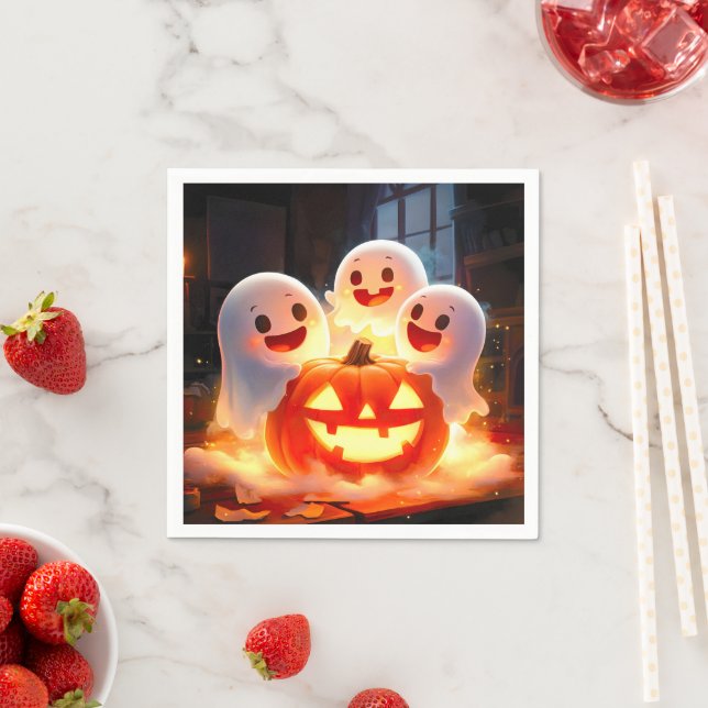 Spooky Ghost Pumpkin Party Glow Serviette (Beispiel)