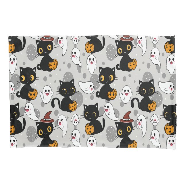 Spooky Ghost Pumpkin Paws Kissenbezug (Vorderseite)