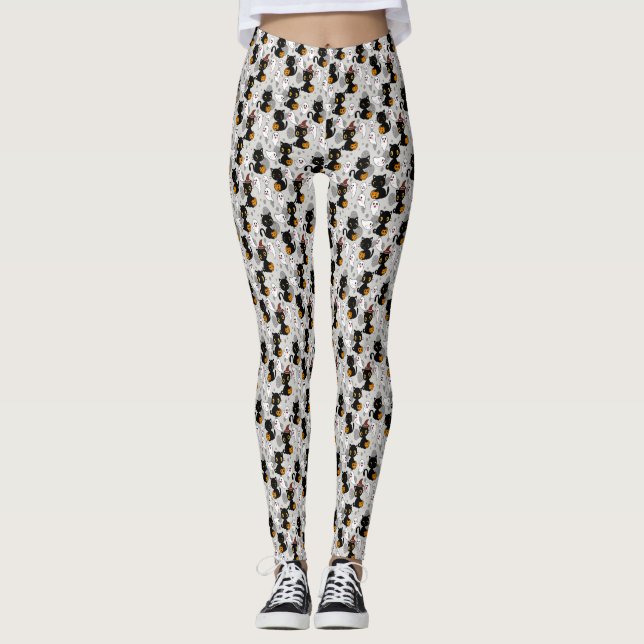Spooky Ghost Pumpkin Paws Leggings (Vorderseite)