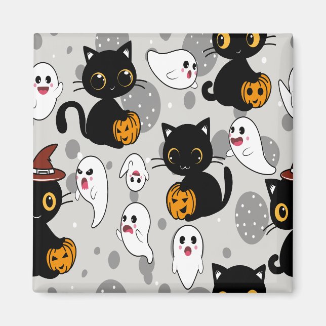 Spooky Ghost Pumpkin Paws Magnet (Vorne)