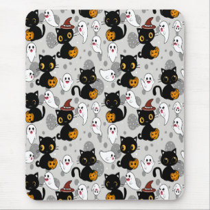 Spooky Ghost Pumpkin Paws Mousepad