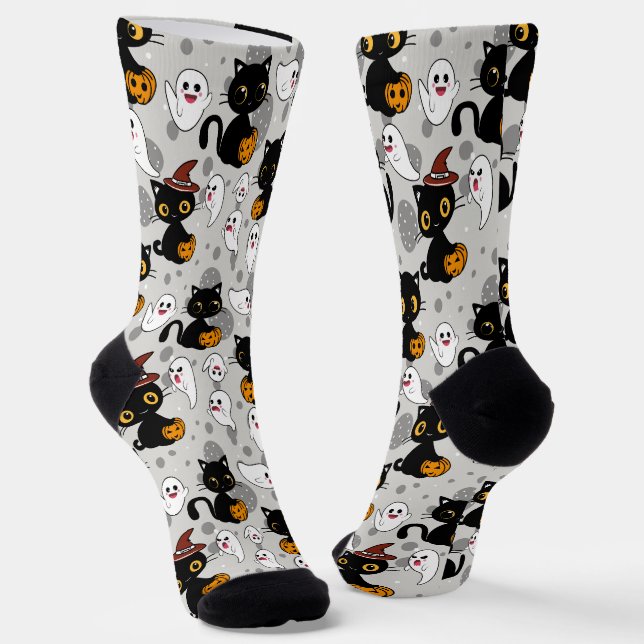 Spooky Ghost Pumpkin Paws Socken (Gewinkelt)