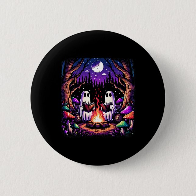 Spooky Ghost Reading Book Cotattaccore Lehrer Button (Vorderseite)