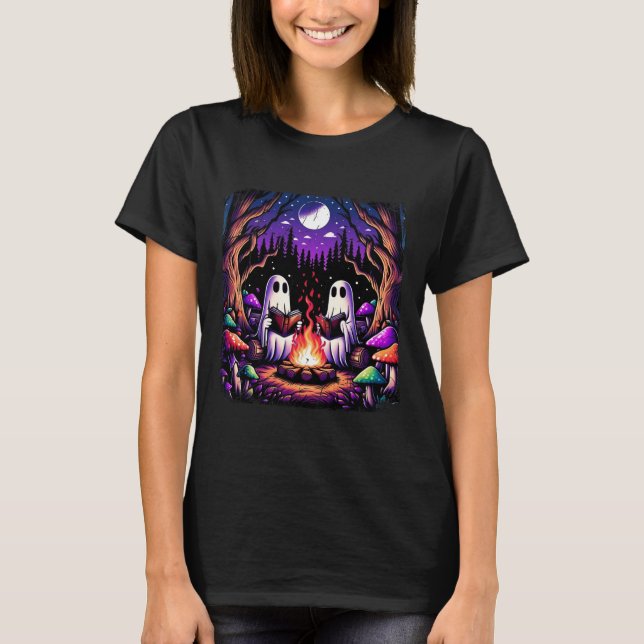 Spooky Ghost Reading Book Cotattaccore Lehrer T-Shirt (Vorderseite)