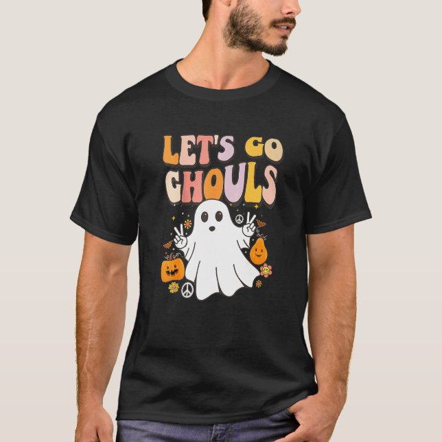 Spooky Ghost Retro Let's Go Ghouls Halloween-Geist T-Shirt (Vorderseite)