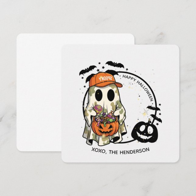 Spooky Ghost Round Sticker - Niedliche Halloween-B Einladung (Vorne/Hinten)