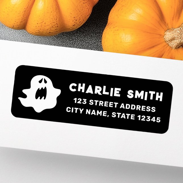 Spooky Ghost schwarz Halloween Rücksendeadresse (Spooky ghost black Halloween return address Label)