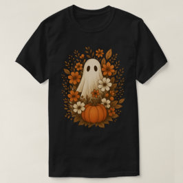 Spooky Ghost umgeben von Autumn Florals Pumpkin T-Shirt