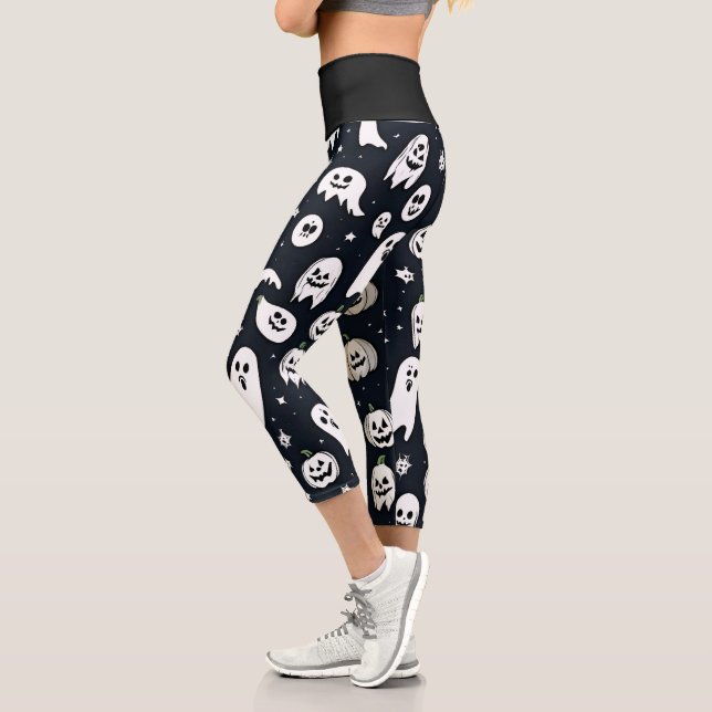 Spooky Ghost und Pumpkin Halloween Capri Leggings (Links)