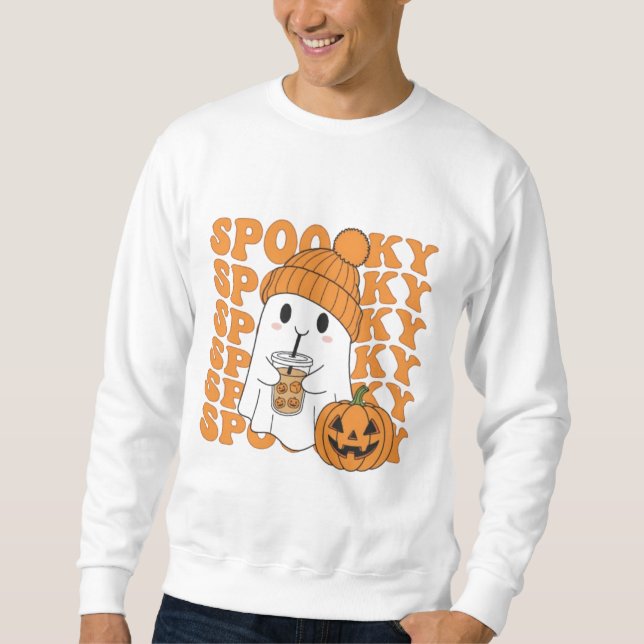  Spooky Ghost with Pumpkin Drink Halloween Tee (Vorderseite)
