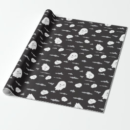 Spooky Ghosts and Clouds Black Wrapping Paper Geschenkpapier