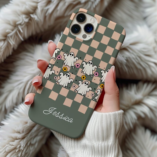 Spooky Ghosts Floral Schachbrett Grid Case-Mate iPhone Hülle (Von Creator hochgeladen)