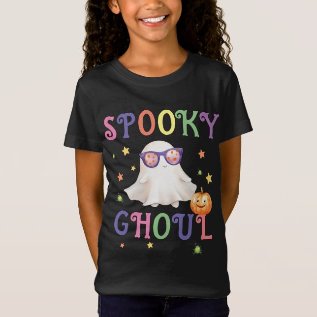 Spooky Ghoul Bright Text Black Girls' T - Shirt (Vorderseite)