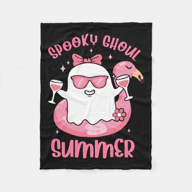 Spooky Ghoul Summer Niedlich Ghost Flamingo Summer Fleecedecke (Vorderseite)