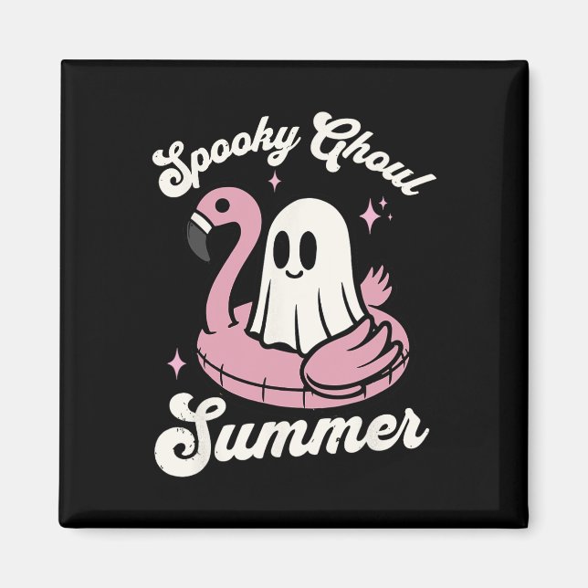 Spooky Ghoul Summer Niedlich Ghost Flamingo Summer Magnet (Vorne)