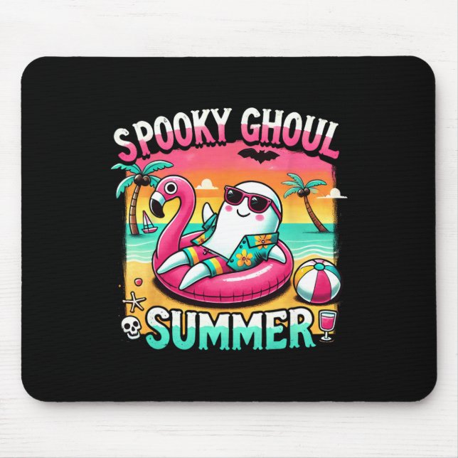 Spooky Ghoul Summer Niedlich Ghost Flamingo Summer Mousepad (Vorne)