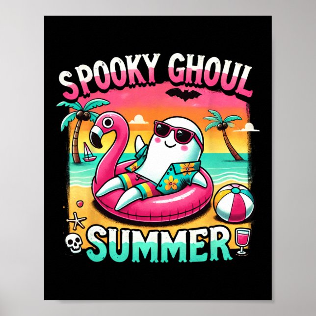 Spooky Ghoul Summer Niedlich Ghost Flamingo Summer Poster (Vorne)
