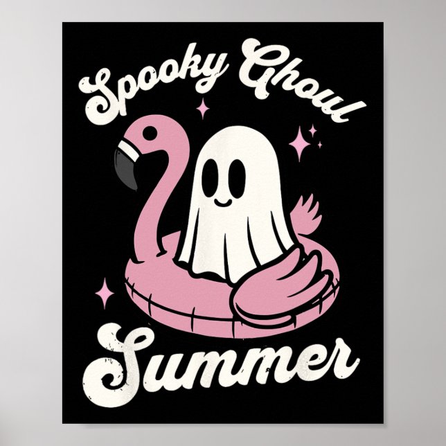 Spooky Ghoul Summer Niedlich Ghost Flamingo Summer Poster (Vorne)
