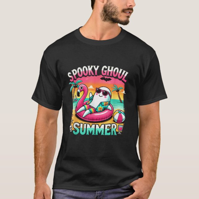 Spooky Ghoul Summer Niedlich Ghost Flamingo Summer T-Shirt (Vorderseite)