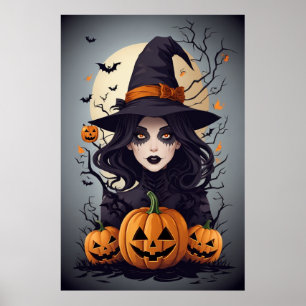 Spooky Girl and Pumpkin Carving - Hol dir heute de Poster
