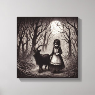 Spooky Girl with Goat Black Phillip Spuk Forest Leinwanddruck