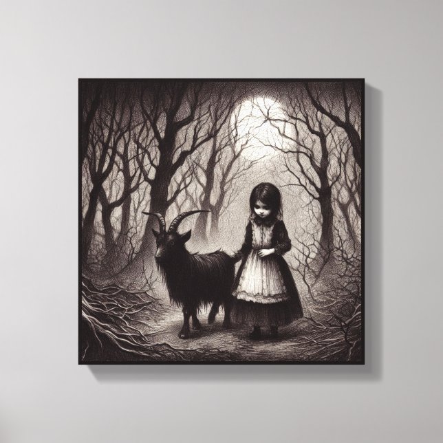 Spooky Girl with Goat Black Phillip Spuk Forest Leinwanddruck (Vorderseite)