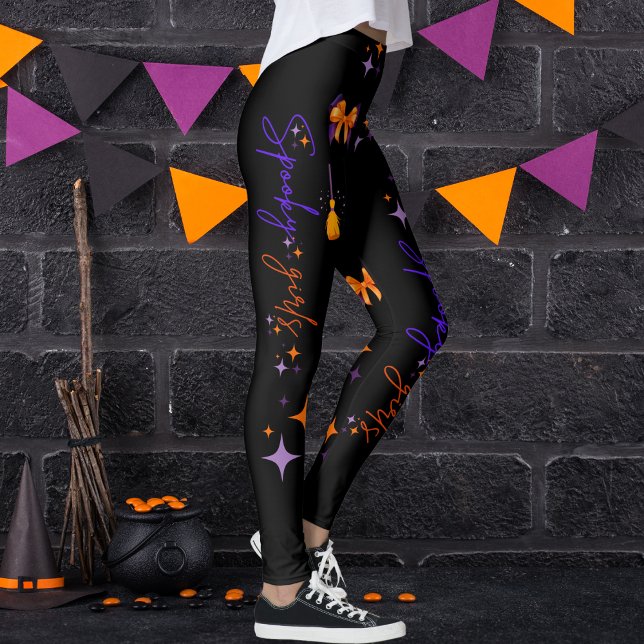 Spooky Girls Halloween Lila Orange & Black Leggings (Von Creator hochgeladen)