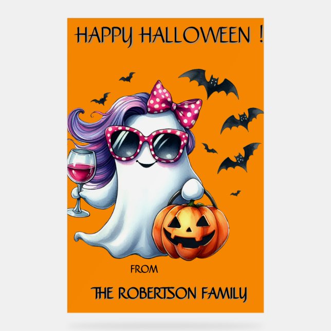 Spooky Girly Ghost Halloween  Acrylschild (Vorderseite)