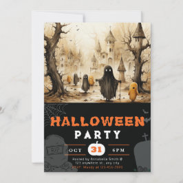 Spooky Gold und Black Ghosts Geister Halloween Einladung