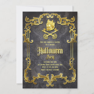 Spooky Gold Vintag Halloween-Party Gothic Skull Einladung
