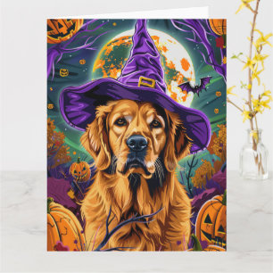 Spooky Golden Retriever Halloween Hexenkürbis Karte