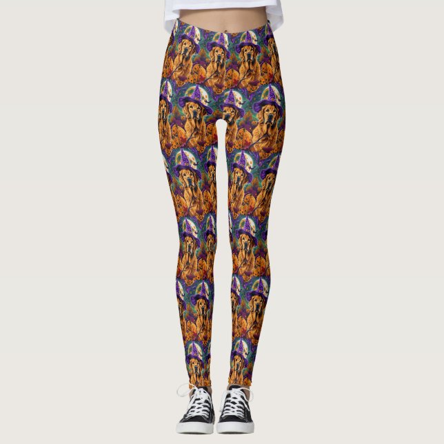 Spooky Golden Retriever Halloween Hexenkürbis Leggings (Vorderseite)