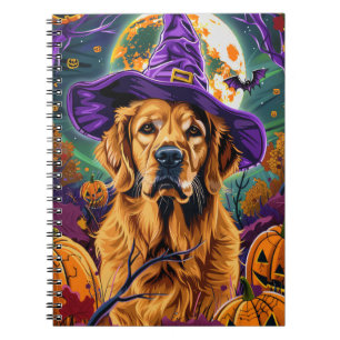 Spooky Golden Retriever Halloween Hexenkürbis Notizblock