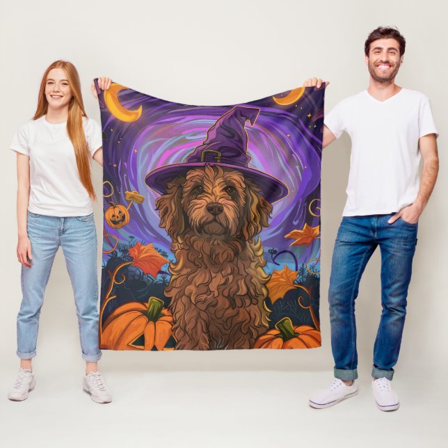Spooky Goldendoodle Hund Halloween Hexenkürbis Fleecedecke (Beispiel)