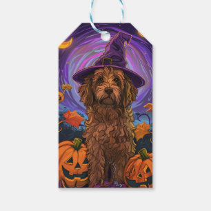 Spooky Goldendoodle Hund Halloween Hexenkürbis Geschenkanhänger