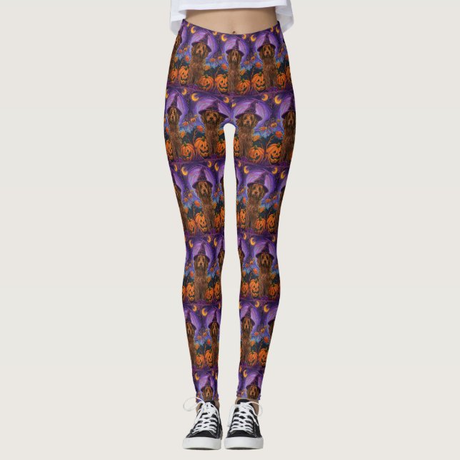 Spooky Goldendoodle Hund Halloween Hexenkürbis Leggings (Vorderseite)