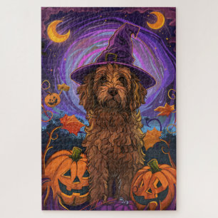 Spooky Goldendoodle Hund Halloween Hexenkürbis Puzzle