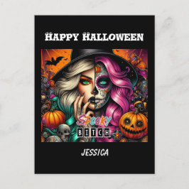 Spooky Goth Girl Halloween Postkarte