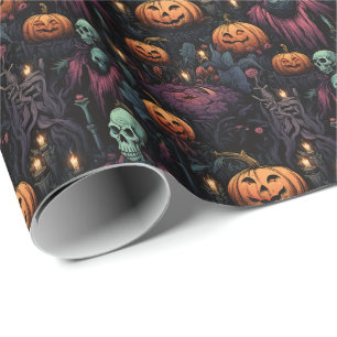 Spooky Goth Pumpkin Skull Halloween Geschenkpapier