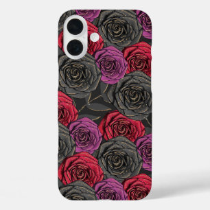 SPOOKY GOTHIC BLACK RED & LILA HALLOWEWEE BLUME iPhone 16 PLUS HÜLLE