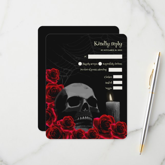 Spooky Gothic Halloween Hochzeitsszenario RSVP mit (Vorderseite/Rückseite Beispiel)