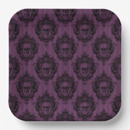 SPOOKY GOTHIC LILA HALLOWEEN SKULTUREN PAPPTELLER