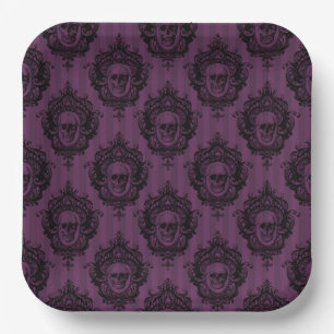 SPOOKY GOTHIC LILA HALLOWEEN SKULTUREN PAPPTELLER