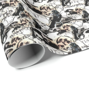 Spooky Gothic Raven in Vollmond Adult Halloween Geschenkpapier